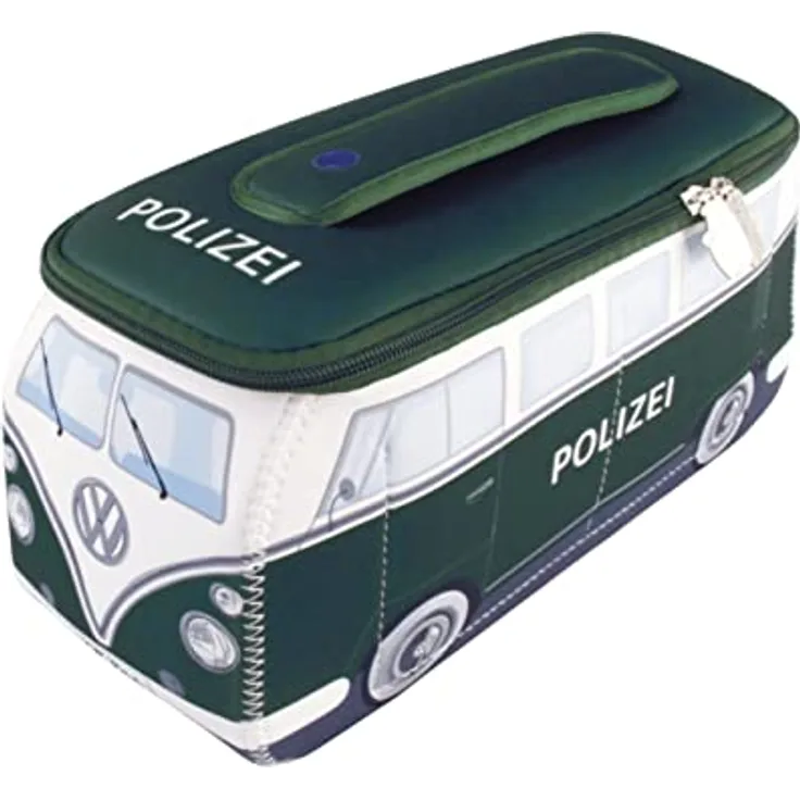 BRISA VW Collection - Volkswagen Neopren Universal-Schmink-Kosmetik-Kultur-Reise-Apotheke-Tasche-Beutel im T1 Bulli Bus Design (Polizei/Grün/Groß)
