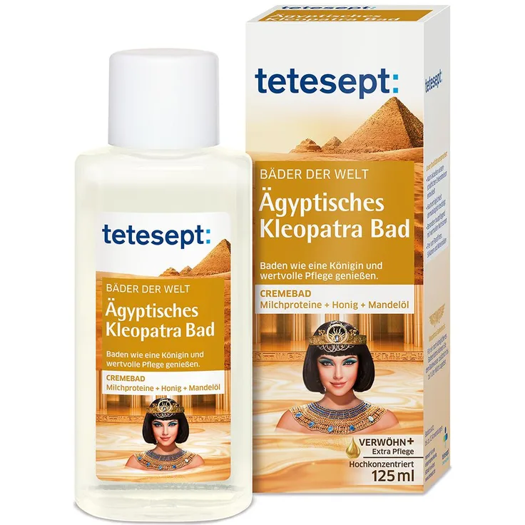Tetesept Ägyptisches Kleopatra Bad, Badezusatz mit Milchproteinen, Honig und Mandelöl, 125 ml