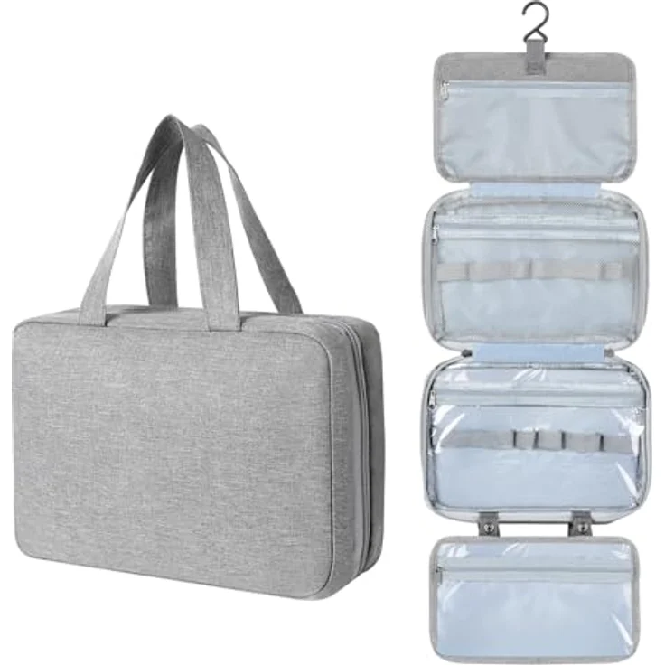 AiQInu Kulturbeutel zum Aufhängen, faltbare Kosmetiktasche mit 4 Fächern, wasserdicht, unisex, 27x18x8 cm – Bild 1