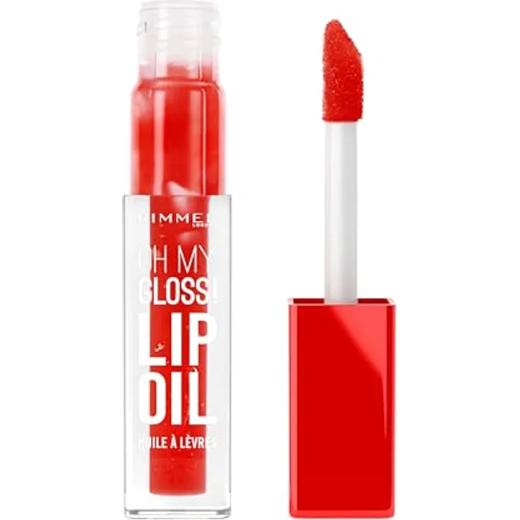 Rimmel Oh My Gloss! Lip Oil, Lippenöl mit feuchtigkeitsspendender Wirkung, Farbton 004 Vivid Red, 4,5 ml
