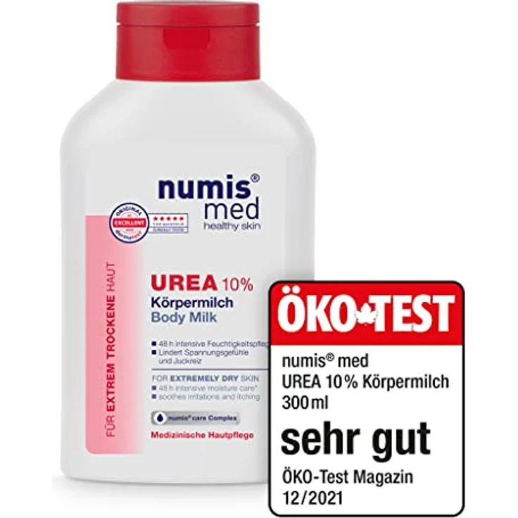 numis med Körpermilch mit 10% Urea - Hautberuhigende Bodylotion für extrem trockene, zu Juckreiz neigende Haut - vegane Hautpflege ohne Silikone, Parabene & Mineralöl - Lotion (1x 300 ml) – Bild 2