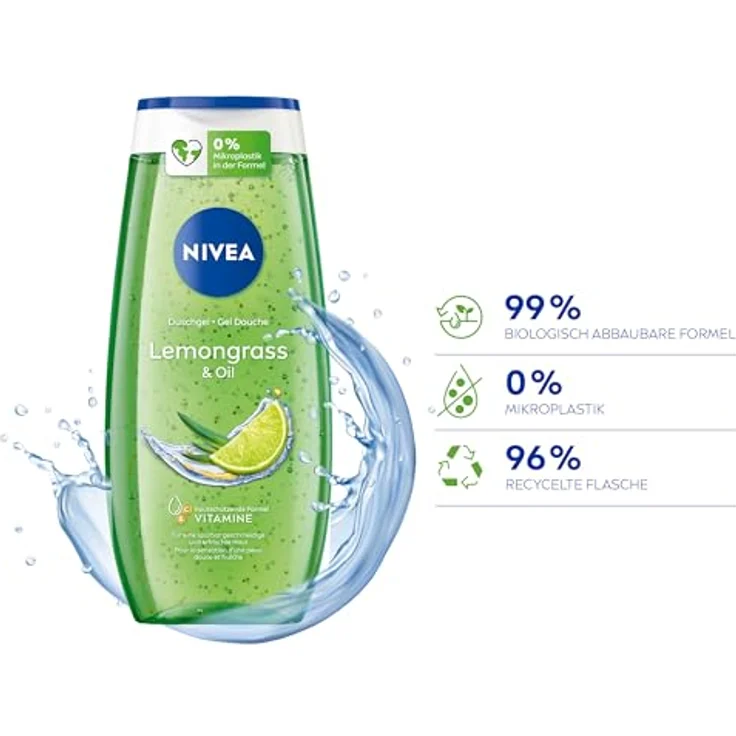 NIVEA Lemongrass & Oil Duschgel (250 ml), pH-hautneutrale Pflegedusche mit belebendem Zitronengras-Duft, verwöhnende Dusche mit pflegenden Ölperlen – Bild 3