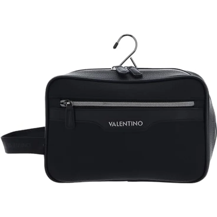 Valentino Efeo Soft Cosmetic Case with Strap Nero, Schicke Kosmetiktasche mit praktischem Haken zum Aufhängen, Maße: 24,5 x 16,5 x 9,5 cm – Bild 1