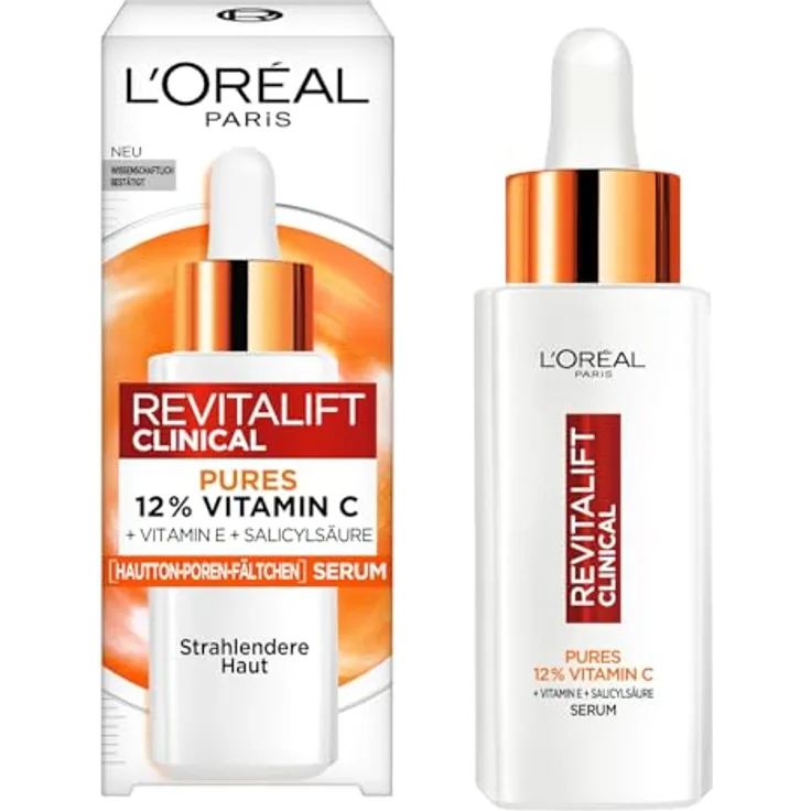 L'Oréal Paris Pures 12% Vitamin C Serum für Frauen: verbessertes Hautbild mit 12% Pure Vitamin C + Vitamin E + Salicylsäure, Revitalift Clinical, 1x 30ml