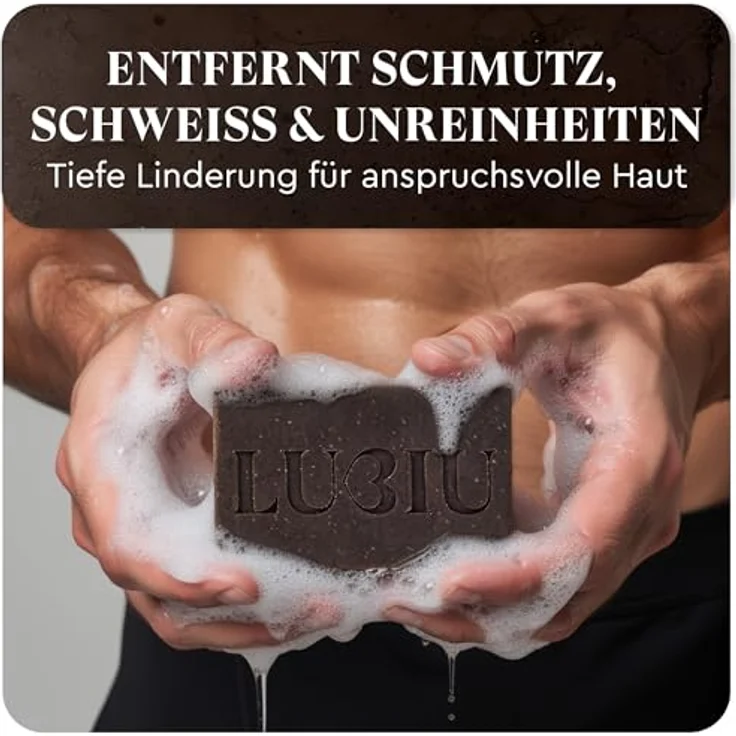lubiu Teerseife mit Kiefernöl und Birkenteer, 100g – Handgemachte 3in1 Duschseife für Männer (Körper, Haare & Bart), reinigt gründlich und pflegt die Haut – Bild 3