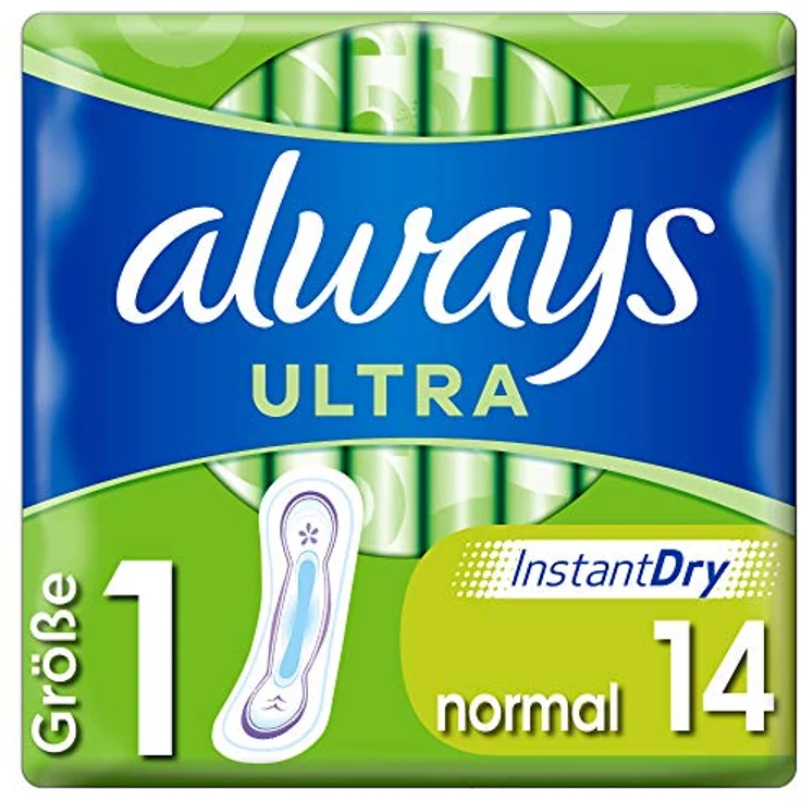 Always Ultra Damenbinde Größe 1 Normal ohne Flügel InstantDry Technologie dickere Binden mit einer angenehmen Passform Auslaufschutz 14 Stück – Bild 2