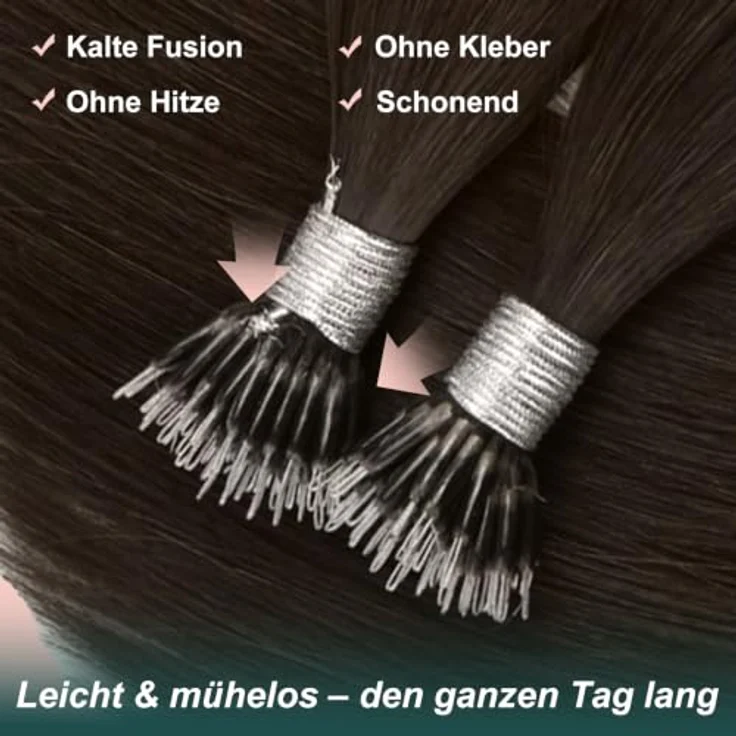 Easyouth Nano Keratin Haarverlängerung, 50 cm, 50 Strähnen, 50 g, Dunkelstes Braun, vorgeklebt, unsichtbare Nano Tips – Bild 4