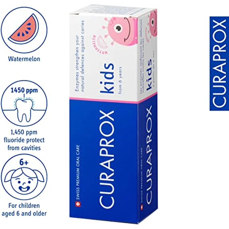 Curaprox Kids Wassermelone, Zahnpasta für Kinder ab 6 Jahren mit mildem Geschmack von Wassermelone, 1450 ppm Fluorid, RDA 40, Pink, 60 ml – Bild 2