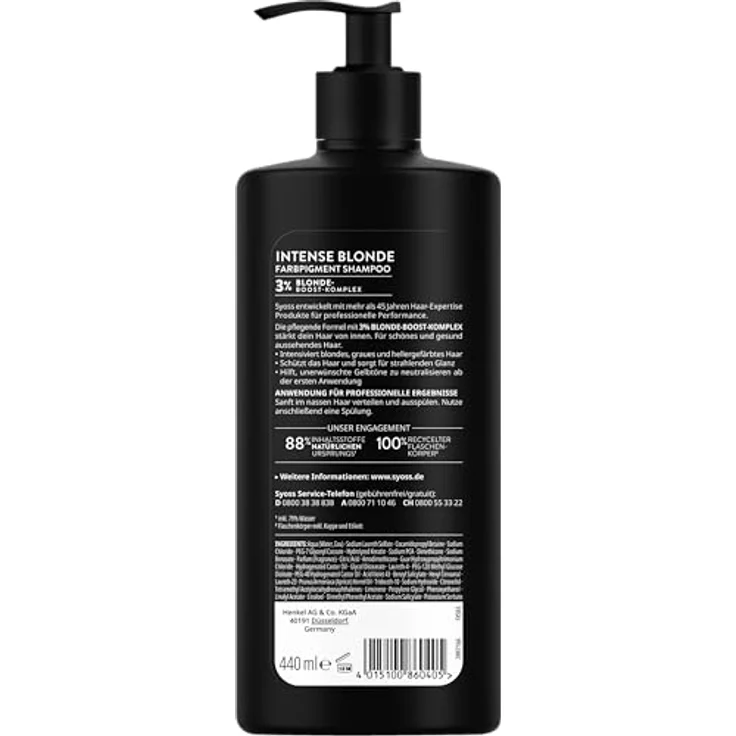 Syoss Shampoo Intense Blond Farbpigment Shampoo, 440 ml, neutralisiert Gelbstich, mit 3% Blonde-Boost-Komplex für blondes, graues und gesträhntes Haar – Bild 3