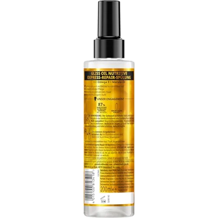Gliss Express-Repair-Spülung Oil Nutritive (200 ml), Haarspülung mit Hitzeschutz bis 230 °C, nährt strohiges, strapaziertes Haar – Bild 3