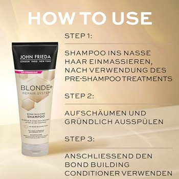 John Frieda Blonde+ Repair System Vorteilspack - Shampoo & Conditioner Je 250 Ml Für Geschädigtes Blondes Haar