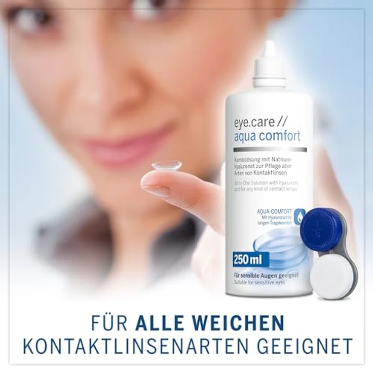 EYE CARE COMPANY Eye.care Kontaktlinsen Flüssigkeit - Premium 250ml mit Hyaluron, antibakterieller Behälter, für alle weichen Kontaktlinsen – Bild 3