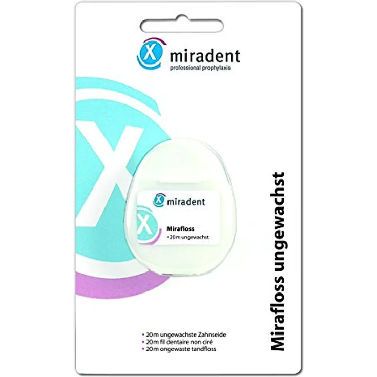 Miradent Mirafloss Zahnseide nicht gewachst 20 m  4 Stück Zahnseide/Flosser – Bild 2