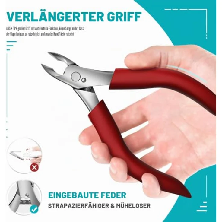 RONAVO Fussnagelzange Profi, Orthopädische Edelstahl-Nagelschere für dicke und eingewachsene Fußnägel, rutschfester Griff, Ledertasche zur sicheren Aufbewahrung – Bild 5