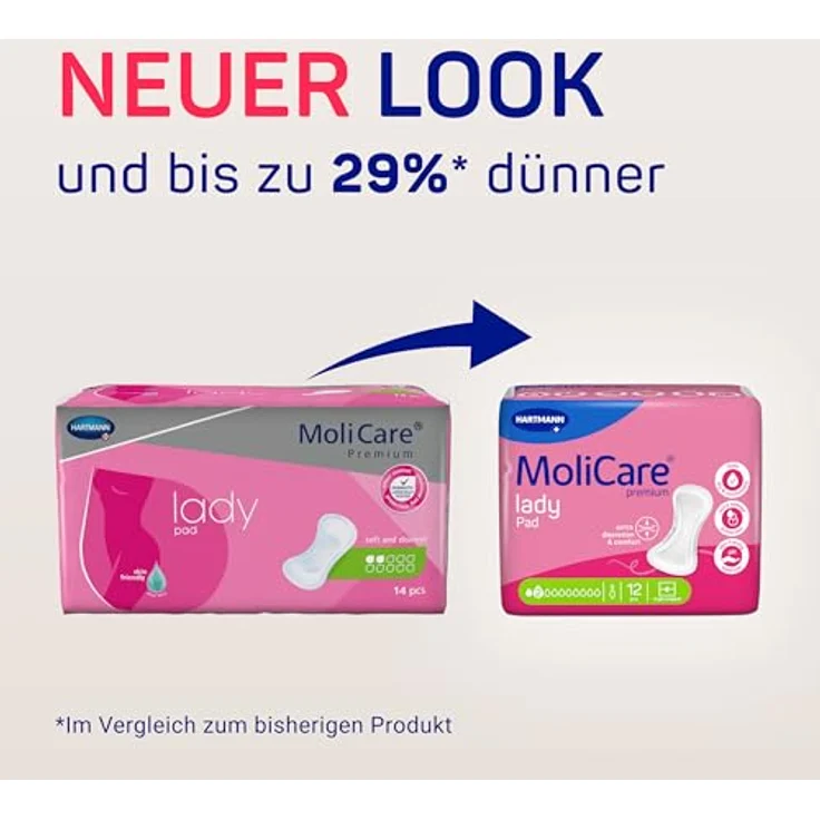MoliCare lady Pad 2 Tropfen, diskrete Inkontinenzeinlagen für Frauen, dünn, flexibel, ohne Duftstoffe, geruchsneutralisierend, 216 Stück – Bild 3
