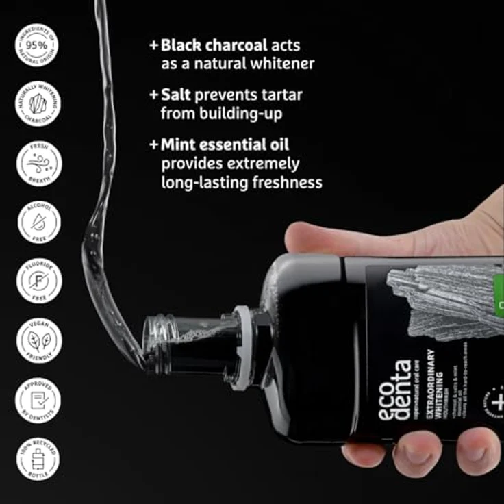 Ecodenta Mouthwash Extra Whitening Mundwasser mit Aktivkohle 500 ml – Bild 2