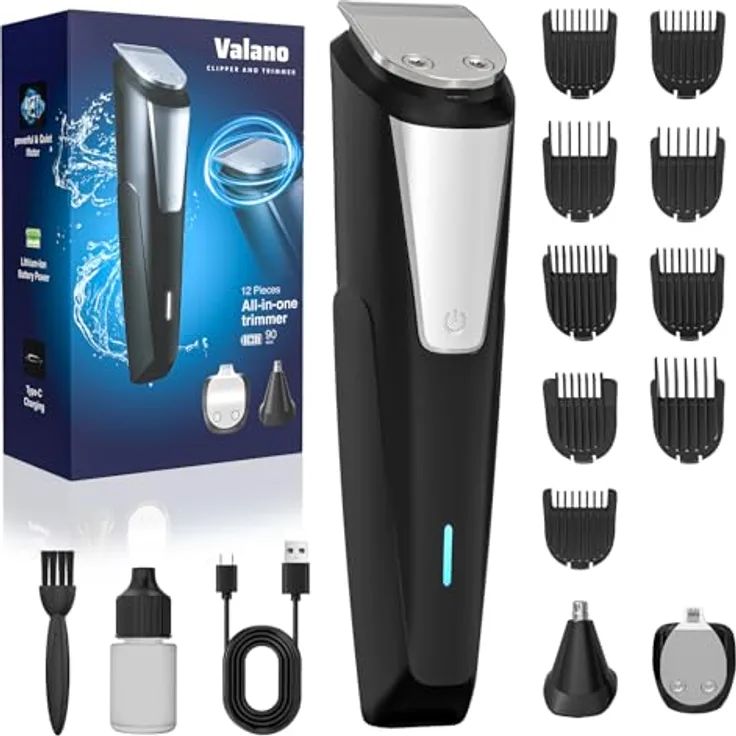 Valano Haarschneidemaschine 3 in 1 Set, Barttrimmer und Nasenhaartrimmer mit 9 Aufsätzen (1-16 mm), kabellos mit USB-Ladung und 90 Min. Laufzeit