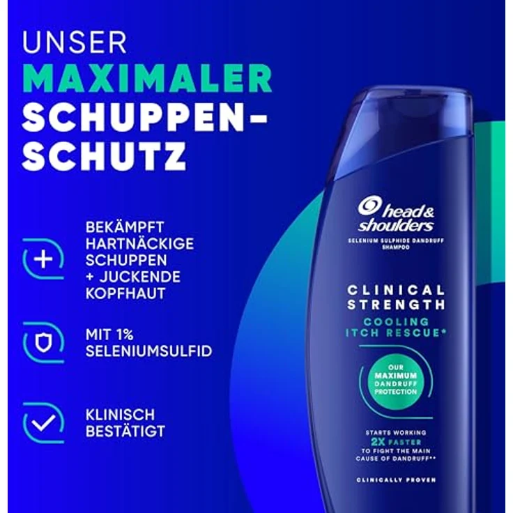 Head & Shoulders Cooling Itch Rescue, Anti-Schuppen Shampoo mit 1% Selensulfid, 400ml, Clinical Strength, für hartnäckige Schuppen und Juckreiz, mit intensivem kühlendem Menthol – Bild 2