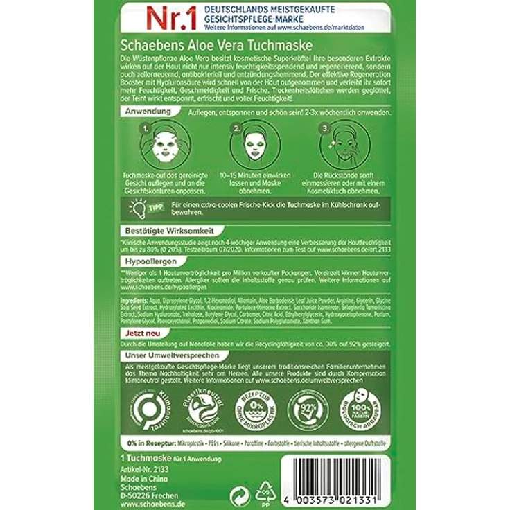 Schaebens Aloe Vera Tuchmaske, 21 g – Bild 2