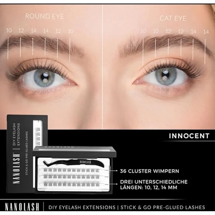 Nanolash Pre-Glued Wimpernbüschel, Selbstklebende Büschelwimpern für DIY Wimpern Extensions, 36 Stück, natürliche Haltbarkeit (INNOCENT) – Bild 4