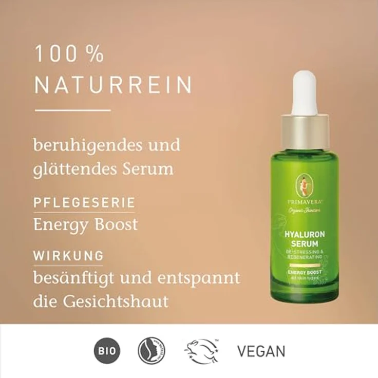 Primavera Hyaluron Serum De-Stressing & Regenerating, 30 ml Gesichtsserum mit Bio-Limette und Damaszener Rose für alle Hauttypen – Bild 2