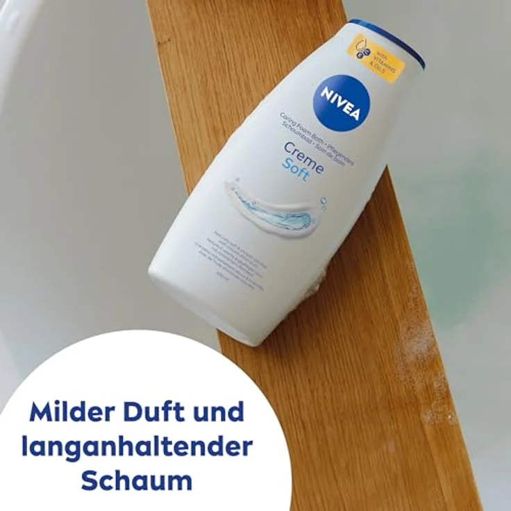 NIVEA Pflegendes Schaumbad Creme Soft, 650 ml mit Vitaminen C und E, feuchtigkeitsspendend und mildem Duft – Bild 2