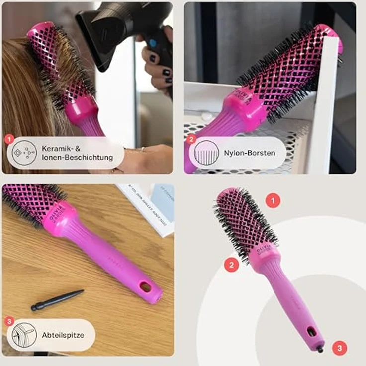 Olivia Garden Expert Blowout Shine – Pink - 35 - Runde, antistatische Keramikbürste für glänzende und frizzfreie Blowouts – Bild 4