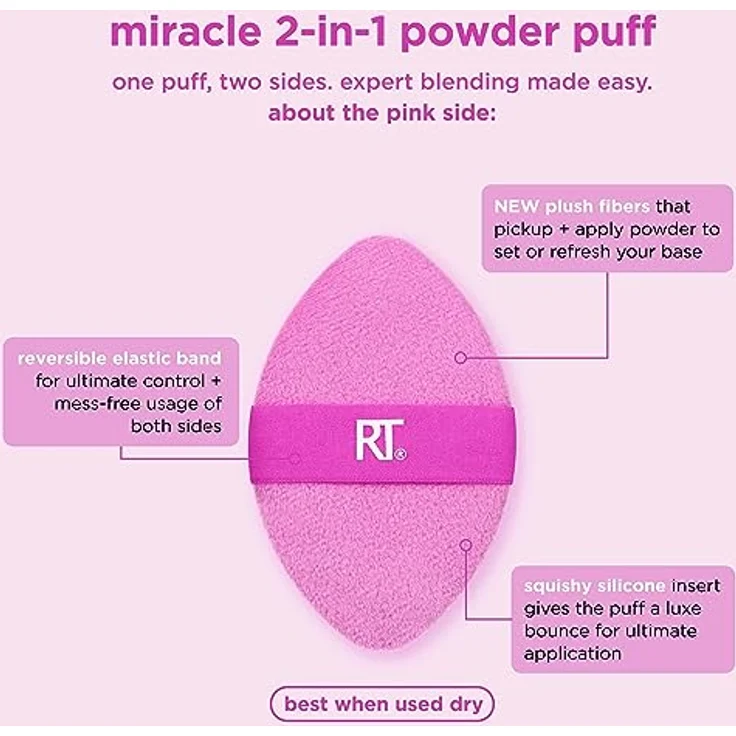 Real Techniques Miracle 2-in-1 Puderquaste, doppelseitiger Puderquast in voller Größe, wendbares Gummiband, Make-up-Schwamm und Puderquaste mit präziser Spitze, für Flüssigkeit, Creme und Puder, 2 Stück – Bild 4
