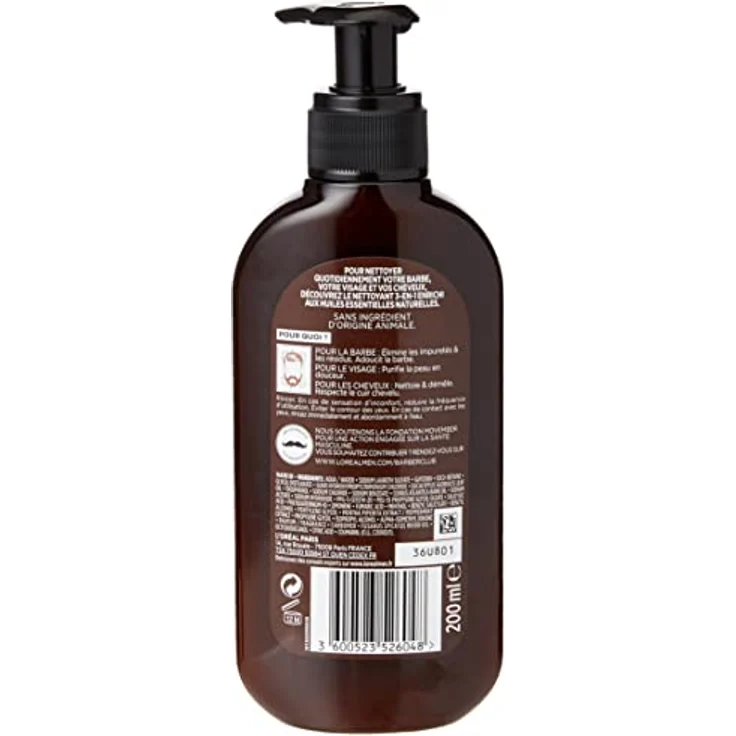 L'Oréal Men Expert BarberClub 3-in-1-Reiniger für Bart + Gesicht + Haare für Herren, für den täglichen Gebrauch, mit ätherischem Zedernholzöl, für alle Hauttypen, 200 ml – Bild 4