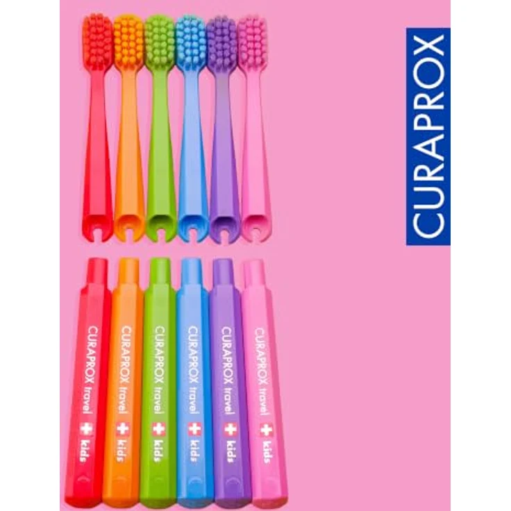 Curaprox Kids Travel Refill, Ersatzköpfe für Kinderzahnbürsten, pink, 2er Pack mit feinen Borsten und lustigem Design – Bild 7