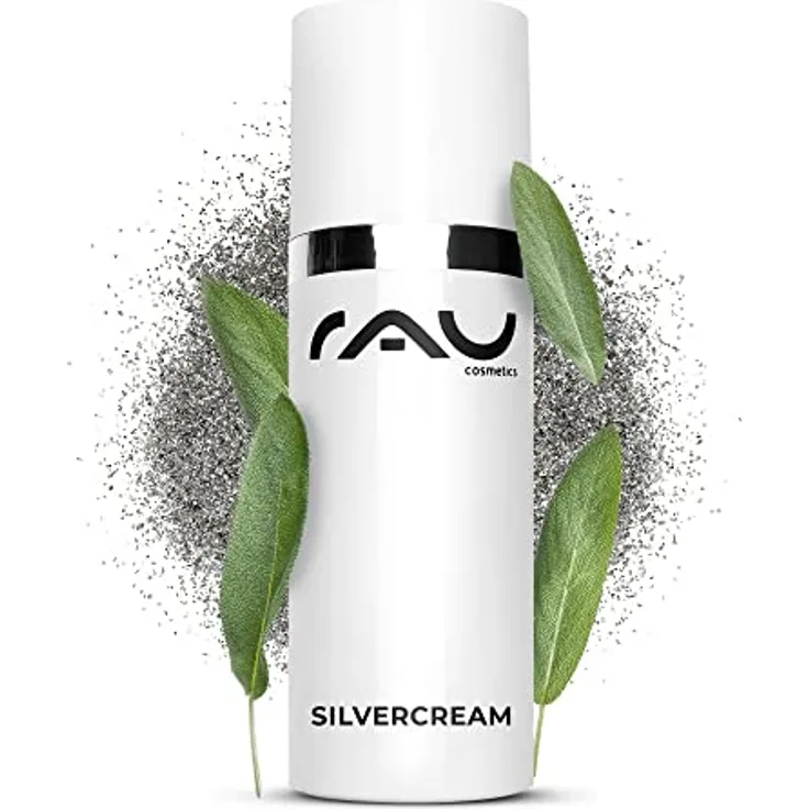 RAU Cosmetics® Silbercreme mit kolloidalem Silber [GEGEN UNREINE HAUT] - inkl. praktischem Dosieraufsatz - Silvercream 50ml bei Akne - Anti Pickel Creme mit Zink & Salicylsäure (für alle Hauttypen)