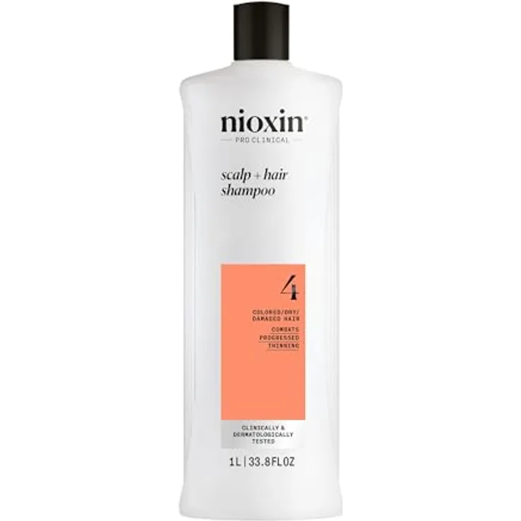 NIOXIN Scalp + Hair System 4 Shampoo - Tiefenreinigungsshampoo für strapaziertes, sichtbar dünner werdendes Haar - mit Biotin, Koffein & Niacinamid (1 l)
