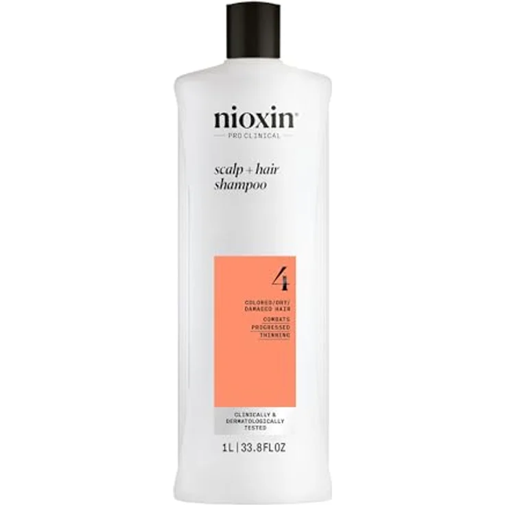 NIOXIN Scalp + Hair System 4 Shampoo - Tiefenreinigungsshampoo für strapaziertes, sichtbar dünner werdendes Haar - mit Biotin, Koffein & Niacinamid (1 l) – Bild 1