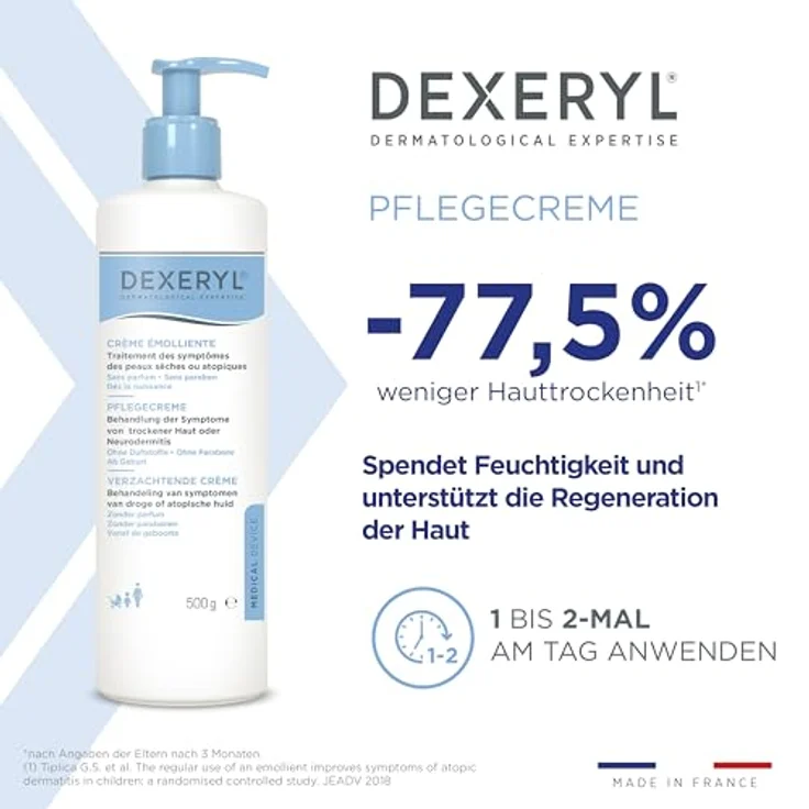 DEXERYL Dexeryl Creme, Pflegecreme für sehr trockene Haut und Neurodermitis, parfümfrei und ohne Parabene, 500 g – Bild 5