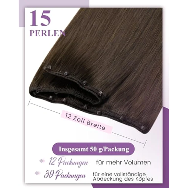 LaaVoo Micro Weft Extensions, Echthaar Braun 12 Zoll, Remy Menschliches Haar, Micro Bead Haarverlängerung, Unsichtbar, #4, 50g, 50cm – Bild 2