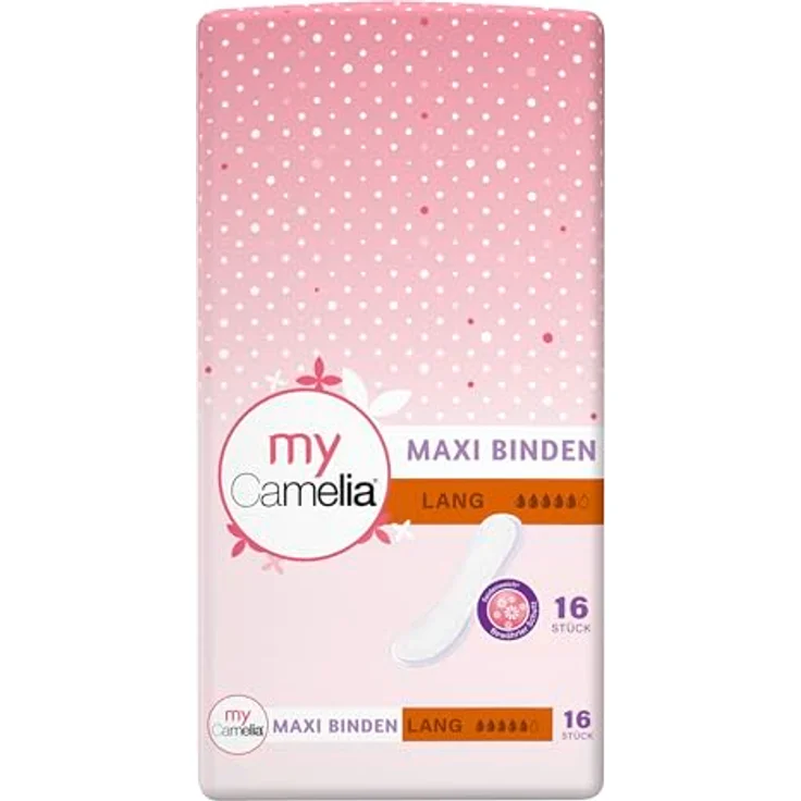 Camelia Maxi Binden Lang, 16 x 10 (160 Stück), hohe Saugfähigkeit, selbstklebend, seidenweich, hygienisch verpackt – Bild 3