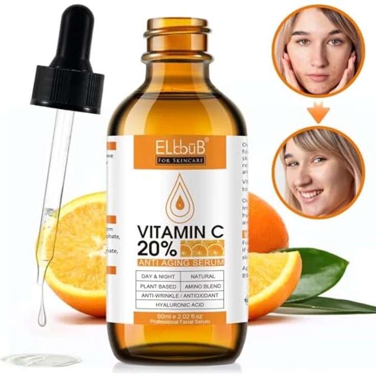 P-Beauty Cosmetic Accessories Gesichtsserum 60ml, mit 20% Vitamin C und E, Hyaluronsäure, Anti Aging, vegan, hypoallergen, farbstofffrei – Bild 2