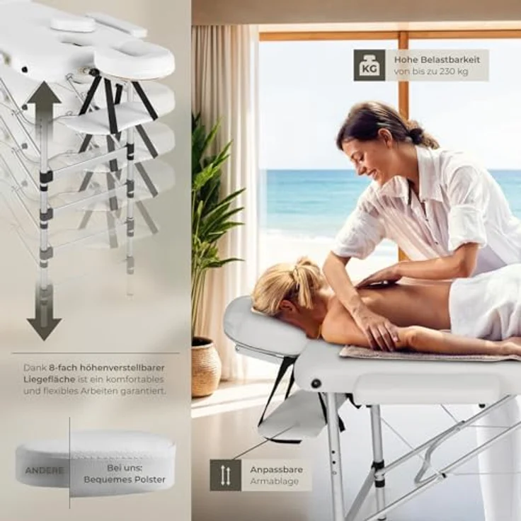 Tectake 2 Zonen Massageliege mit 4 cm Polsterung und Aluminumgestell – Bild 4