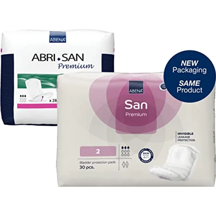 Abena San 2 Premium Inkontinenzeinlagen für Damen und Herren | 350 ml Saugfähigkeit | 30 Stück | schnell einziehende Inkontinenzeinlagen, diskrete und effektiv geformte Inkontinenzeinlagen für Männer