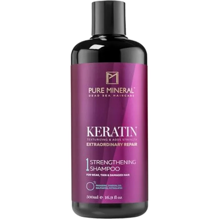 M PURE MINERAL DEAD SEA COSMETICS Pure Mineral Keratin-Shampoo 500ml, reparierend, nährend, Anti-Frizz, ohne Sulfate, Parabene, Petrolate – Bild 1