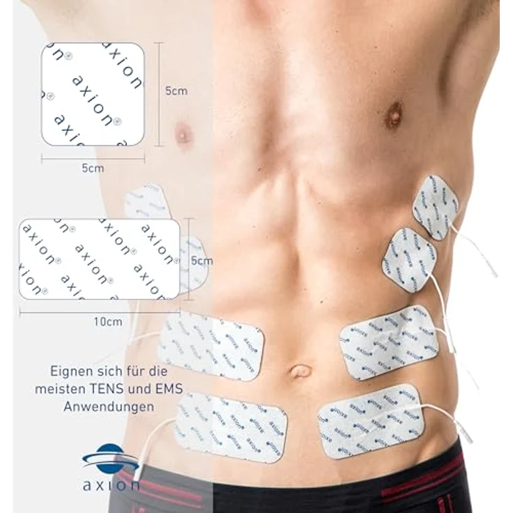 Axion Elektrodenpads für TENS/EMS Geräte, selbstklebend, 5x5cm & 10x5cm, 2mm AS, 16er Set, optimale Stromverteilung und individuelle Anpassung – Bild 3