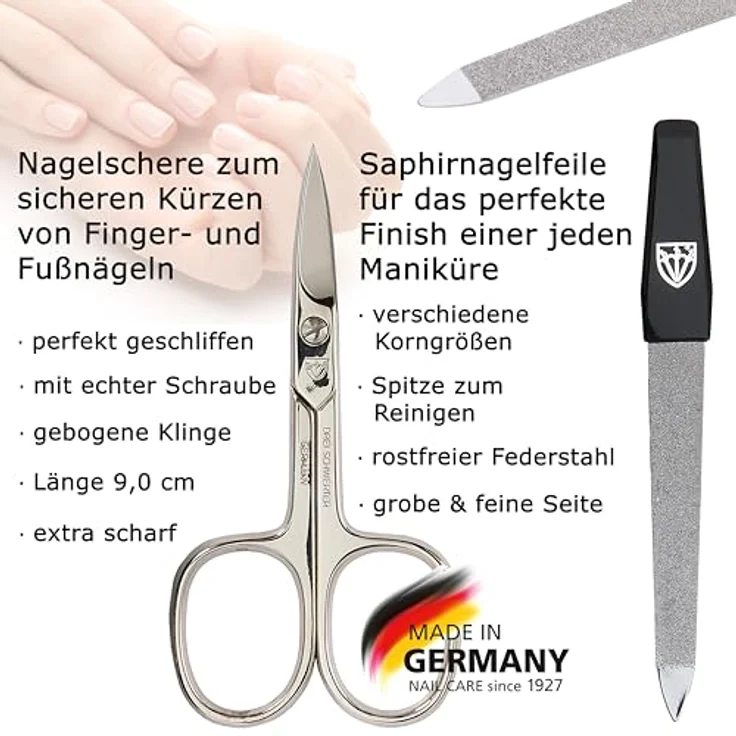 DREI SCHWERTER Nagelpflegeset 'Venezia', 3-tlg. Maniküre Pediküre Set in schwarz, Kunstleder, made in Germany, inkl. Nagelschere, Pinzette und Saphirnagelfeile – Bild 2