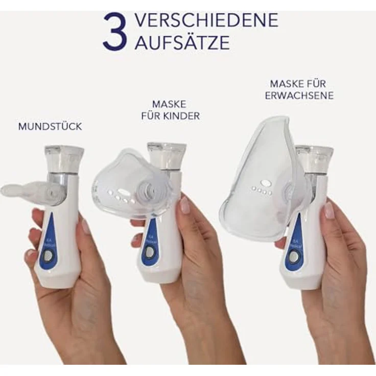 IEA Medical Inhalator & Kochsalzlösung Set, tragbares Inhalationsgerät mit 0,9% NaCl, für Erwachsene & Kinder, inkl. Mundstück und Masken – Bild 5