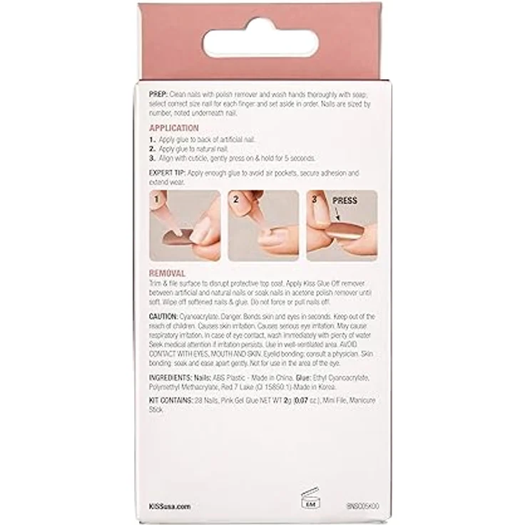 KISS Bare But Better Short, künstliche Fingernägel 28 St., einfach anzuwenden, langlebig, mit Kleber – Bild 4
