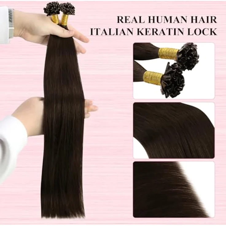 YoungSee U-Tip Bonding Extensions, Echthaar Dunkelbraun, 55 cm, 50g, Keratin-Haarverlängerung für Damen – Bild 3