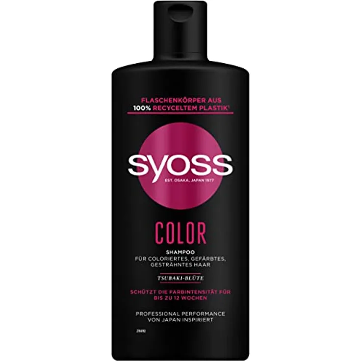 Syoss Shampoo Color (440 ml), Haarshampoo für colorierte, gesträhnte und gefärbte Haare, schützt bis zu 12 Wochen vor dem Verblassen, vegane Formel mit Tsubaki-Blüte