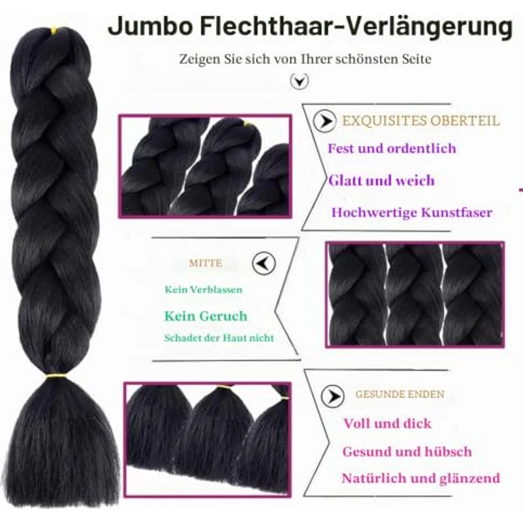 Shangxiu Braids Extensions schwarz, 3 Stücke Premium Hitzebeständige Kunsthaar, 24" (60cm), Yaki Gerade Textur – Bild 3