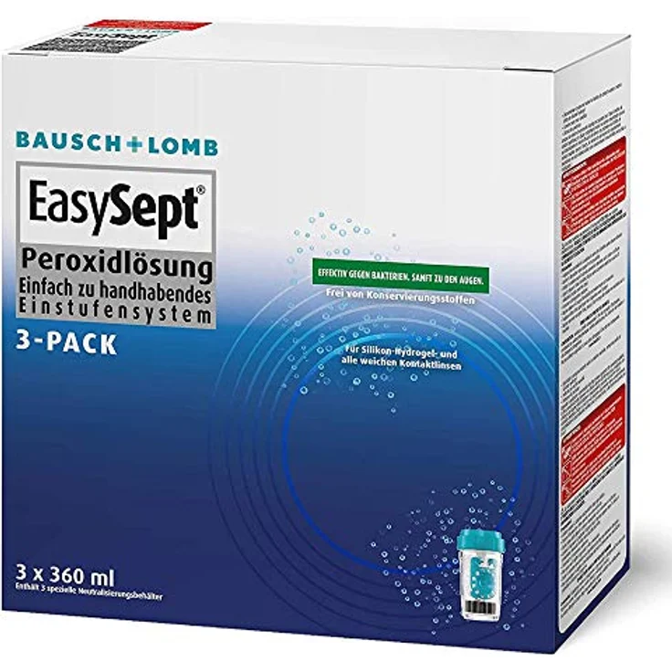 Bausch & Lomb EasySept 3-Pack Peroxid-System für weiche & harte Kontaktlinsen, inkl. 3 Aufbewahrungsbehälter – Bild 3