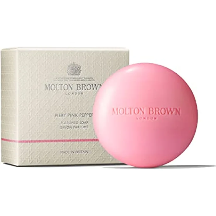 Molton Brown Fiery Pink Pepper Parfümierte Seife 150 g, Holzig-würziger Duft, mit Sheabutter und Jojobaöl, rosa Pfeffer, Ingwer und Patschuli
