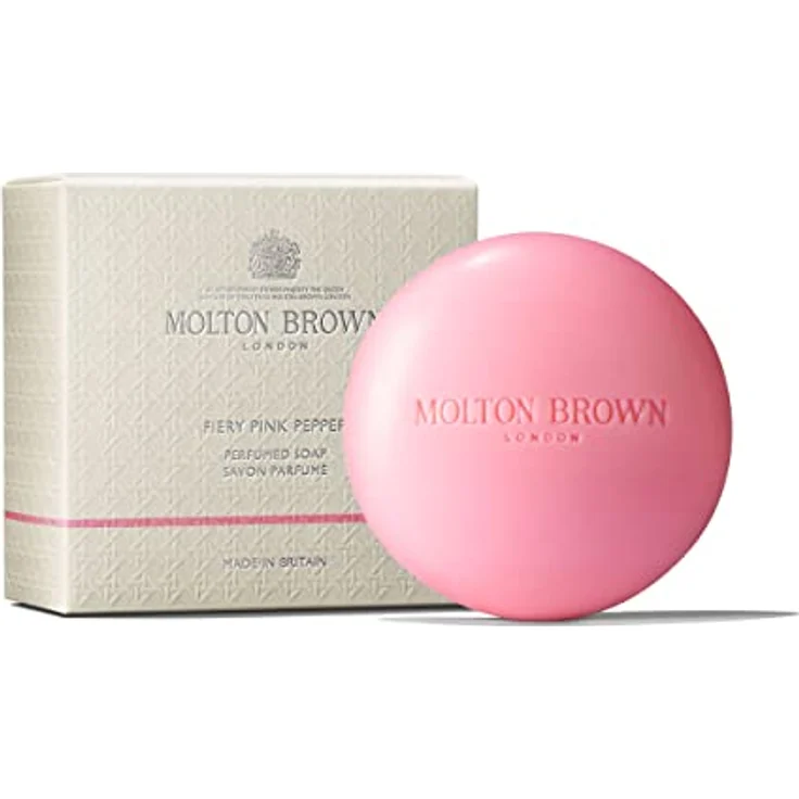 Molton Brown Fiery Pink Pepper Parfümierte Seife 150 g, Holzig-würziger Duft, mit Sheabutter und Jojobaöl, rosa Pfeffer, Ingwer und Patschuli – Bild 1